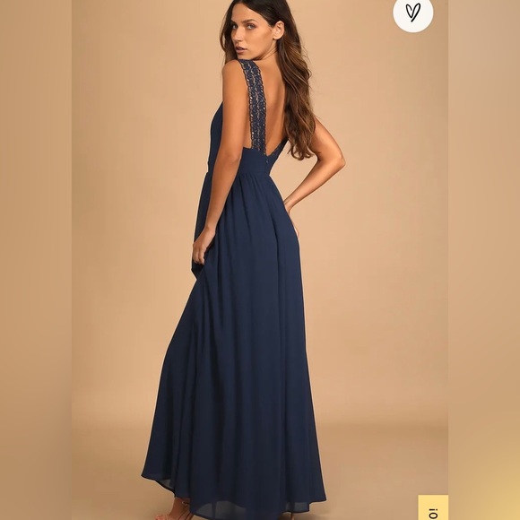 Lulus NWT Passionate Promise Navy Blue Lace Strap V Neck Maxi Dress Size Medium - Picture 2 of 11